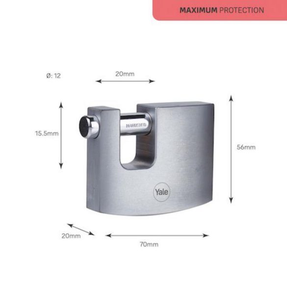 Lakat, Lock Yale Y124B lipid115/1, Maximális biztonság, Függő, Chrome, 70 mm, 3 kulcs