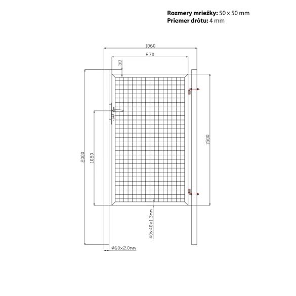 Kapu METALTEC ECO 1000/1500/50x50 mm, kerti, antracit, ZN+PVC, RAL7016