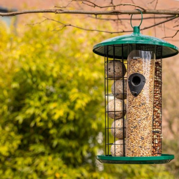 Felakasztható adagolós madáretető, 3 fajta madáreleségnek, 44 cm FB597