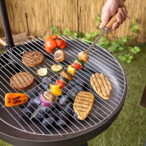 Rozsdamentes acél BBQ nyárs, fa nyéllel, 55 cm FF555