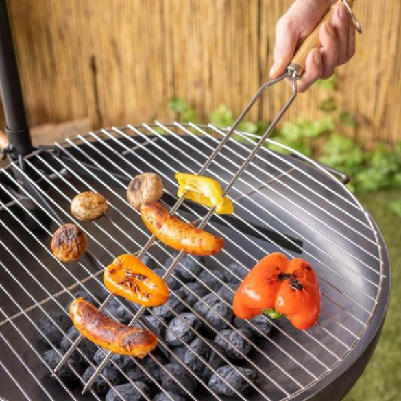 Rozsdamentes acél két ágú BBQ nyárs, fa nyéllel, 56 cm FF557