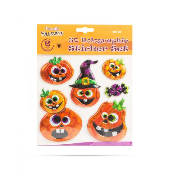 Halloween-i 3D matrica szett - holografikus tök - 6 db / csomag